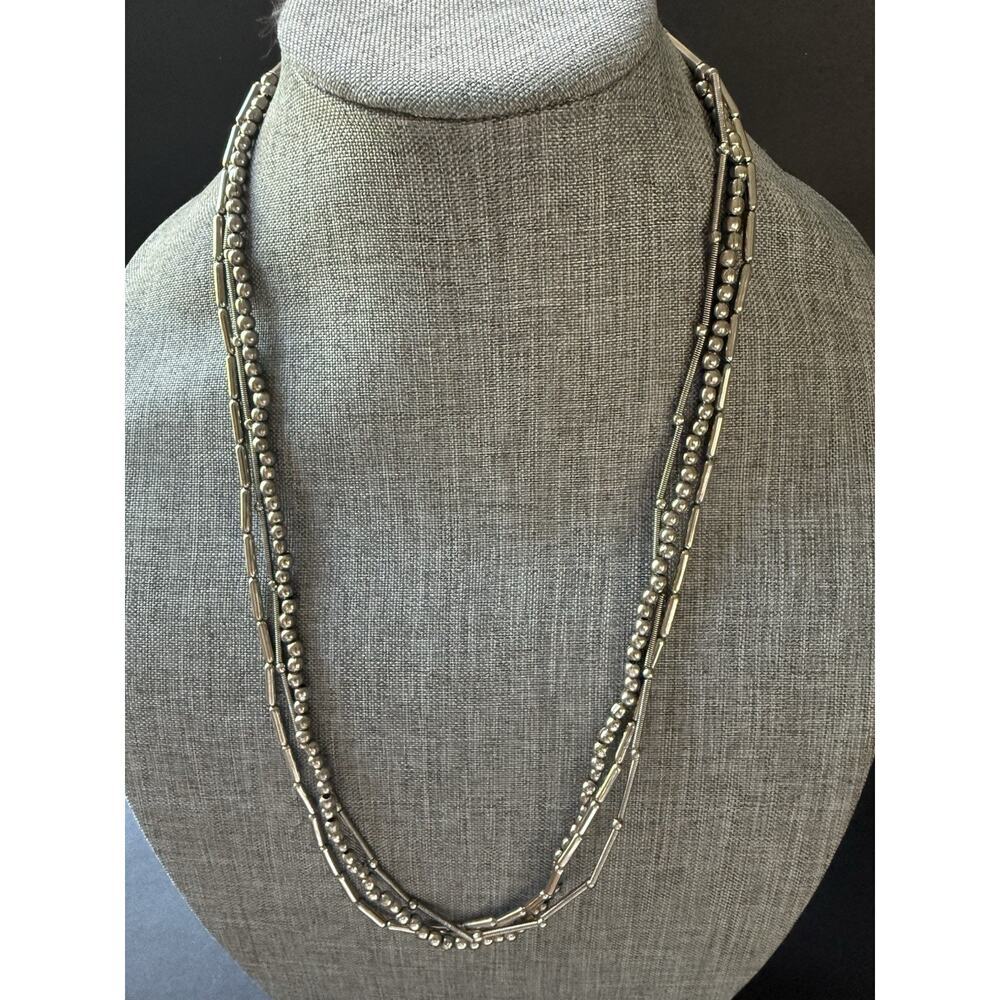 Vintage Multi Strand Silver Tone Bead Necklace Stackable Layered Boho Festival
